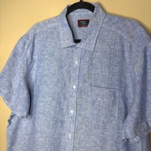 UNTUCKit Mens Shirt Sz XL Blue Linen Short Sleeve Wrinkle Resistant Relaxed Fit
